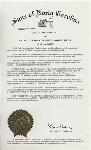 Saturday Proclaimed as Hunting and Fishing Day in North Carolina 